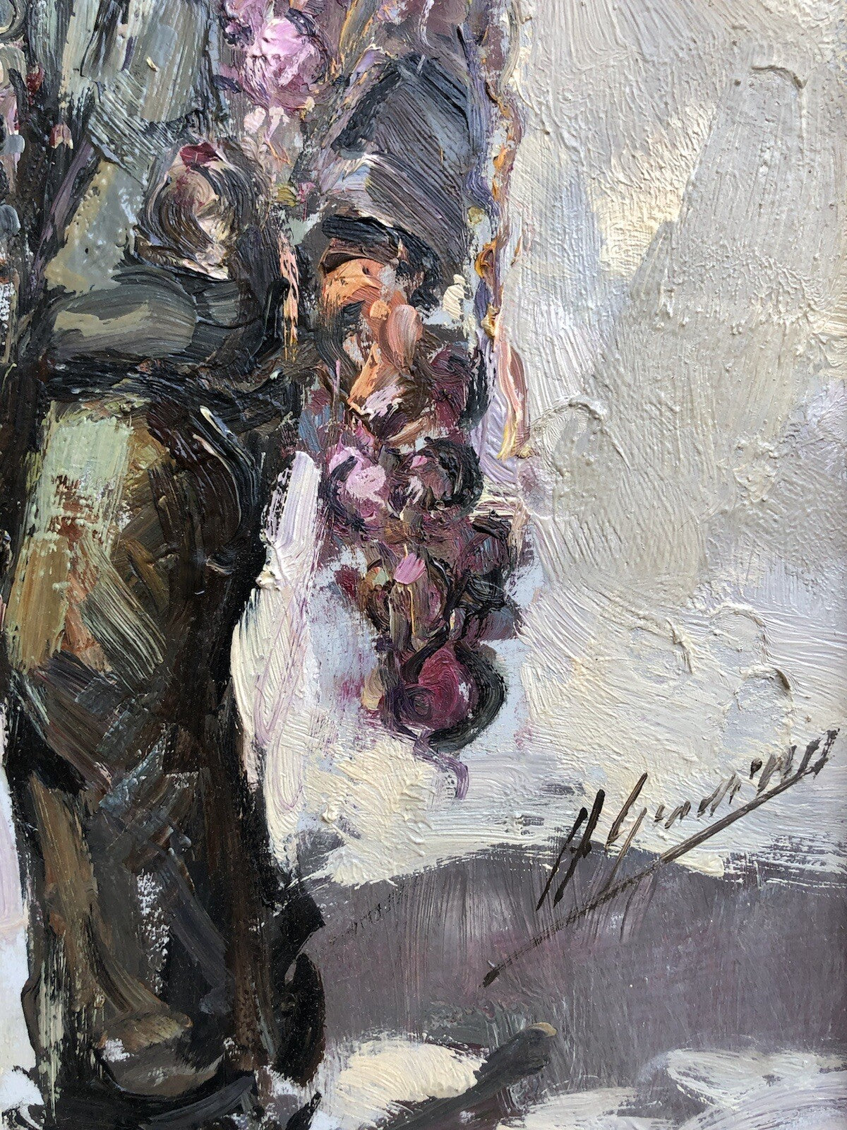 Quadro vintage -Ragazzo Con Cipolle- dipinto a olio su tavoletta