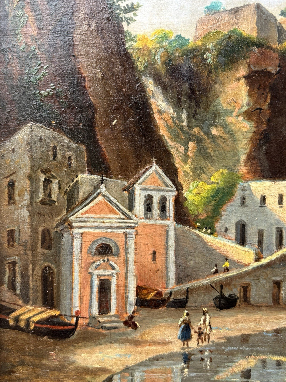 Quadro antico - Paesaggio Con Marina- dipinto a olio su tavola