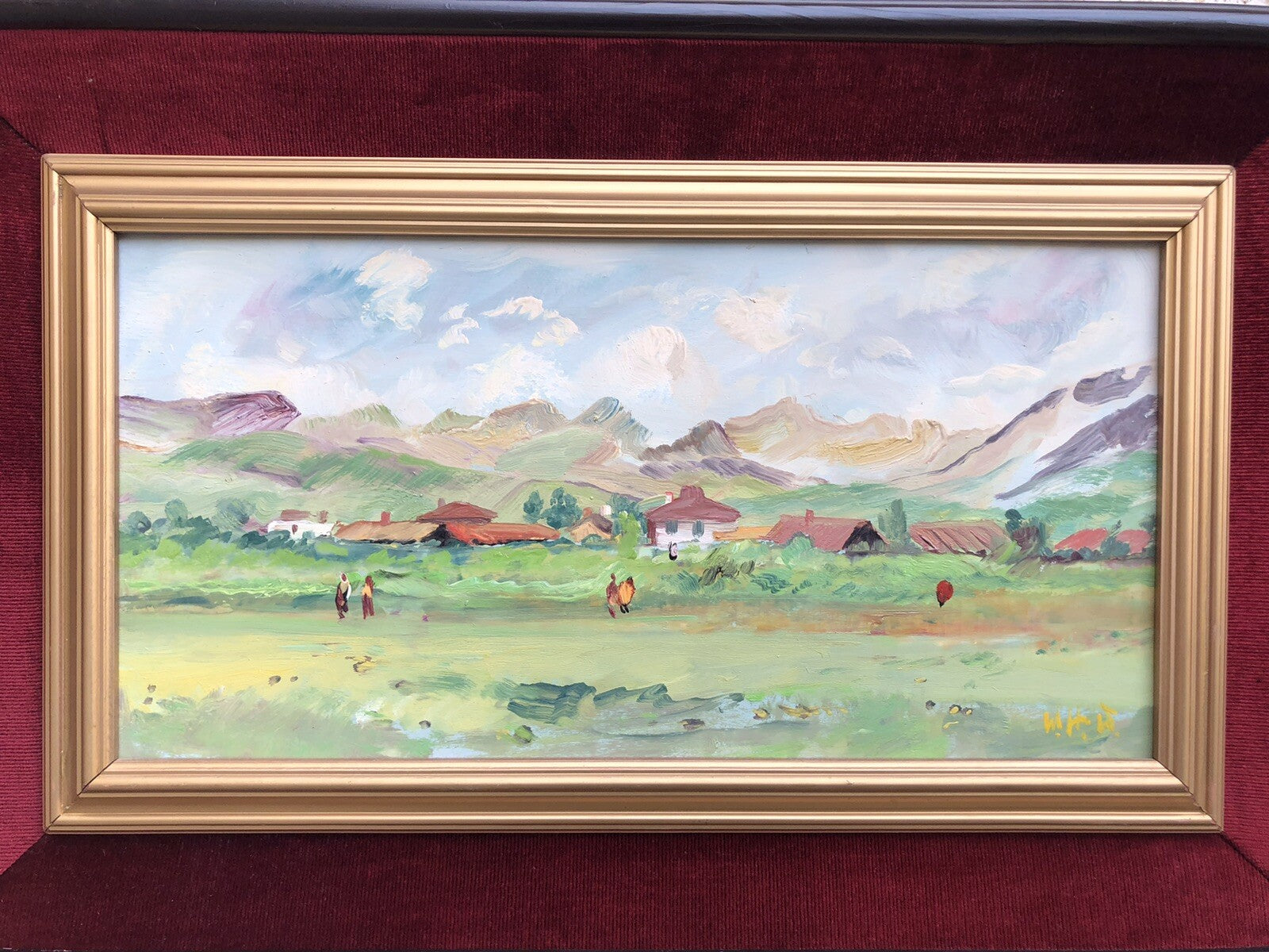 Quadro vintage -Paesaggio Alpino- dipinto a olio su tavoletta