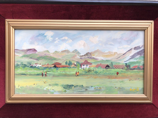 Quadro vintage -Paesaggio Alpino- dipinto a olio su tavoletta
