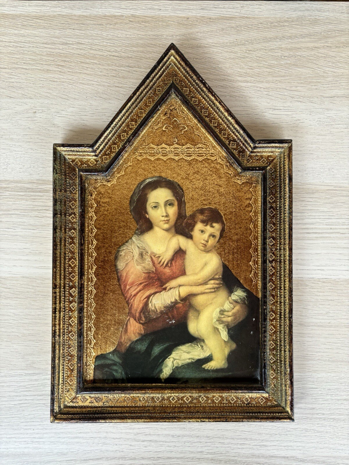 Icona Religiosa Vintage In Legno, Con Stampa