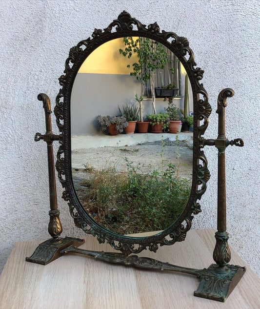 Grande specchio da tavolo- toeletta vintage in ottone