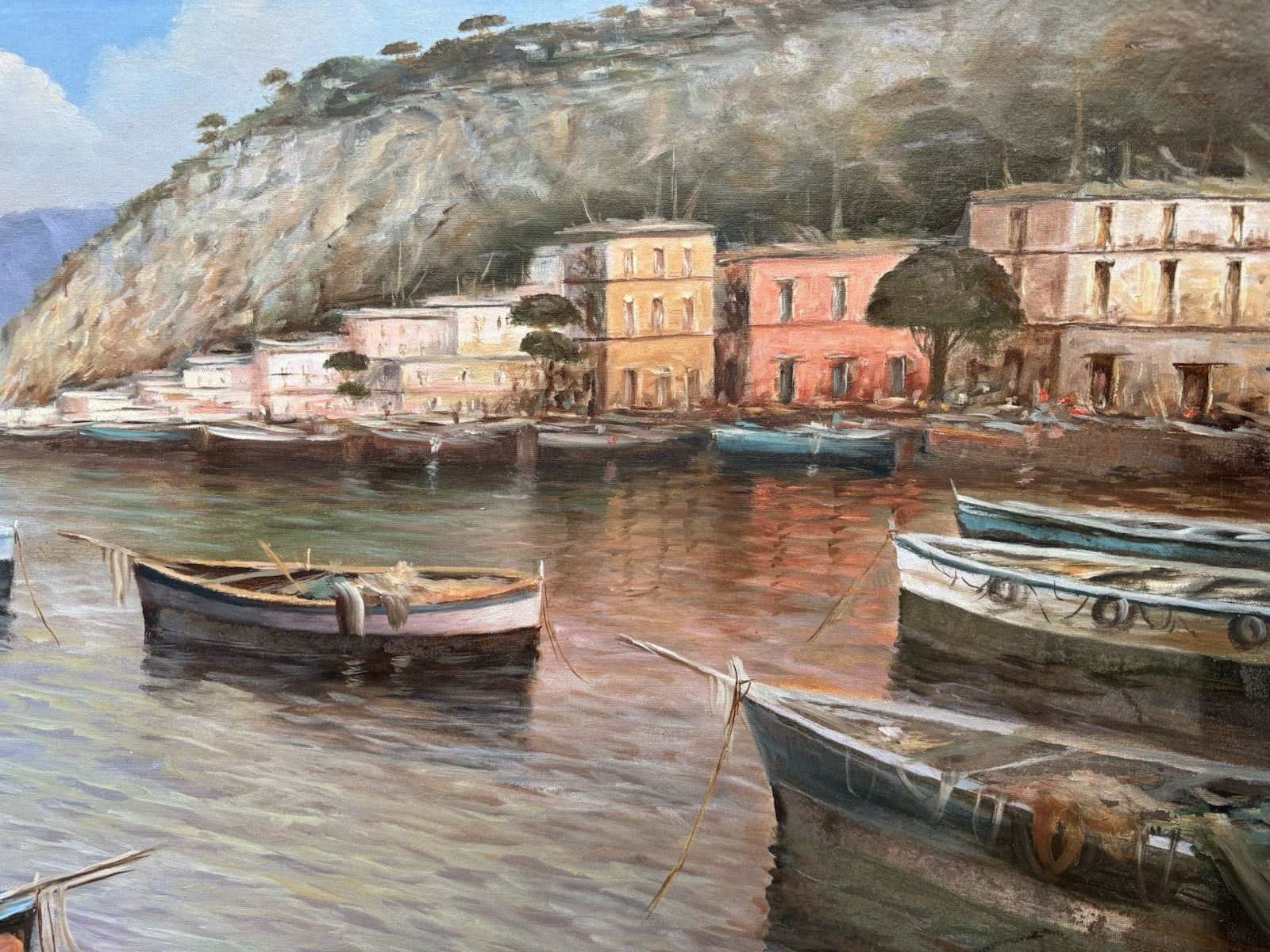 Quadro -Marina Con Barche- dipinto a olio su tela