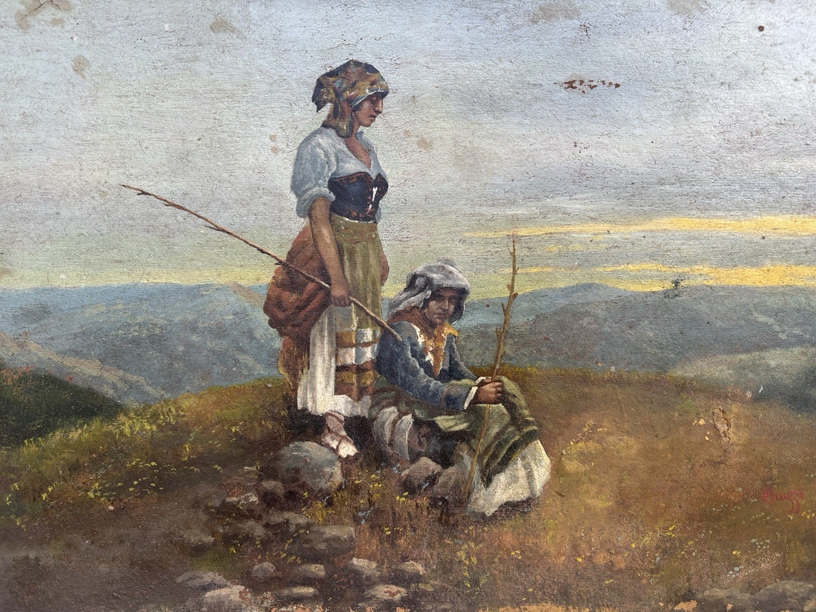 Quadro antico -Paesaggio Con Contadini- Stefano Bruzzi dipinto a olio