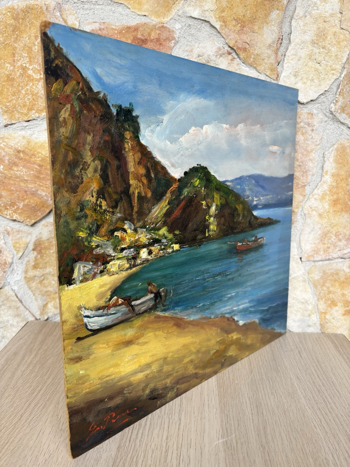 Quadro -Marina Con Barche- Giovanni Pane dipinto a olio