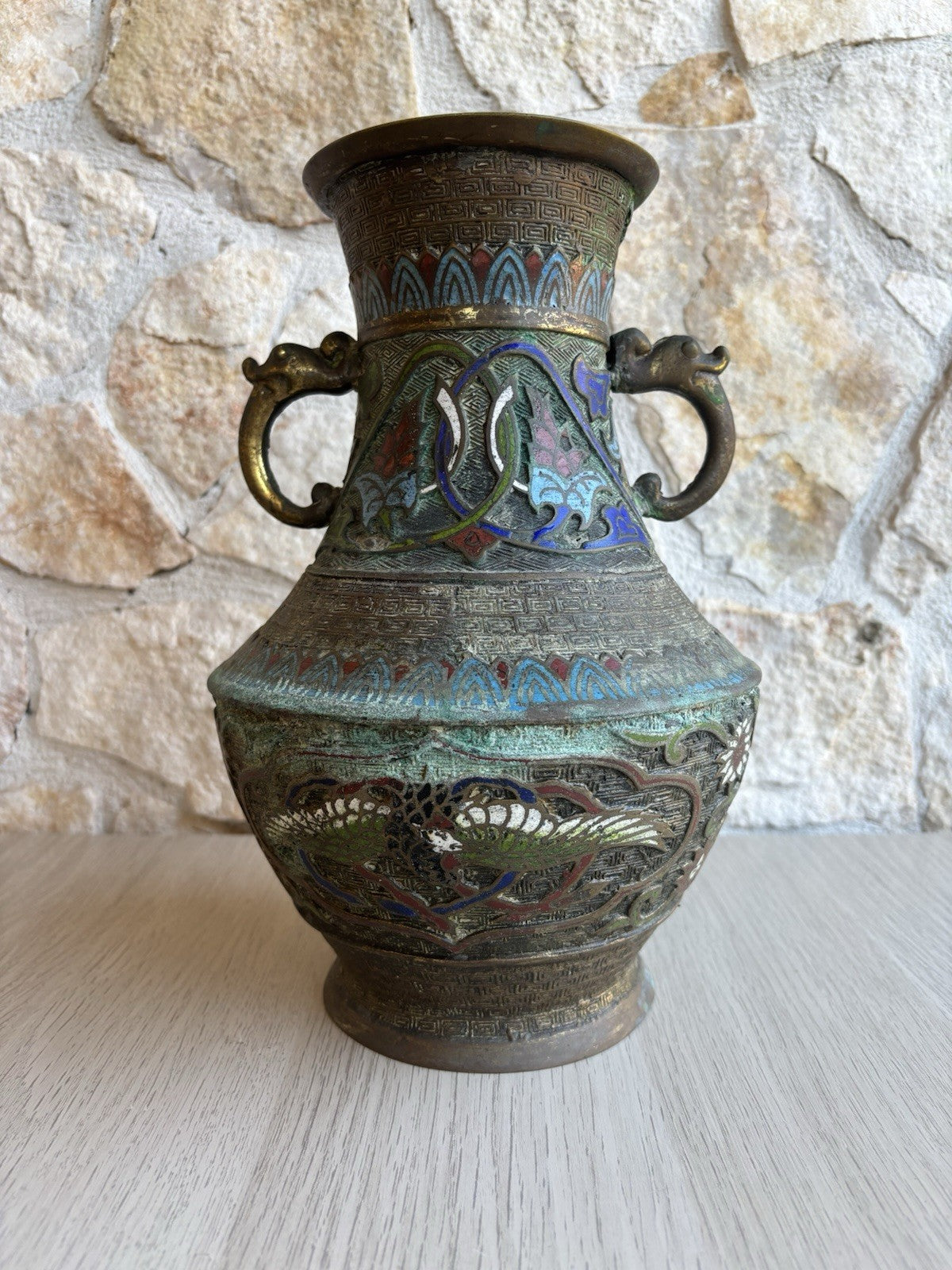 Vaso Vintage In Bronzo E Cloisonnè