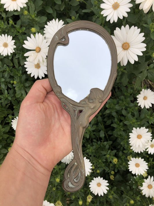 Specchio da tavolino in ottone Stile Liberty vintage