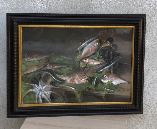 Quadro antico -Natura Morta- dipinto a pastello su tavoletta