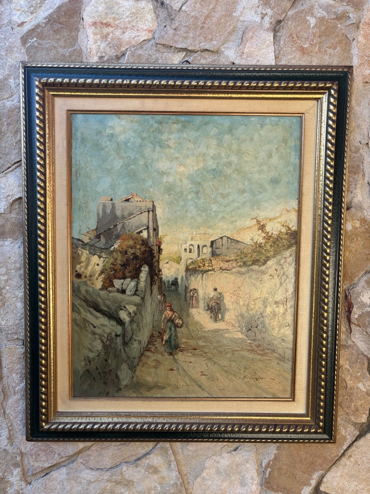 Quadro -Strada Con Figure- dipinto a olio su tavoletta