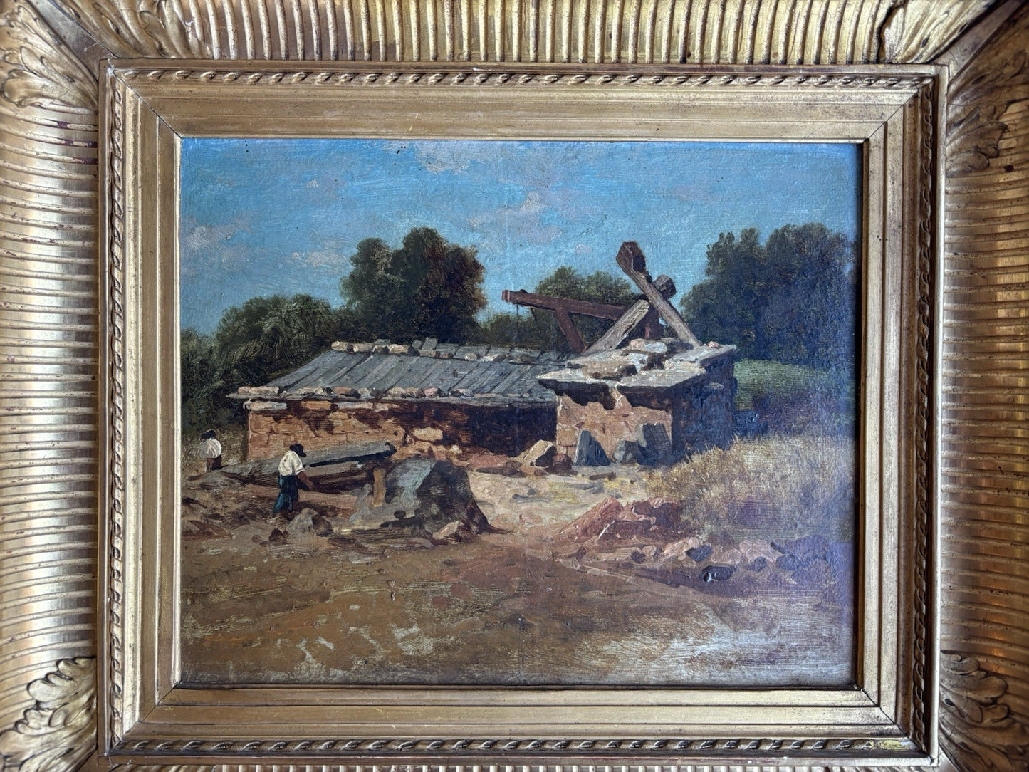 Quadro antico scuola francese -Paesaggio- dipinto a olio