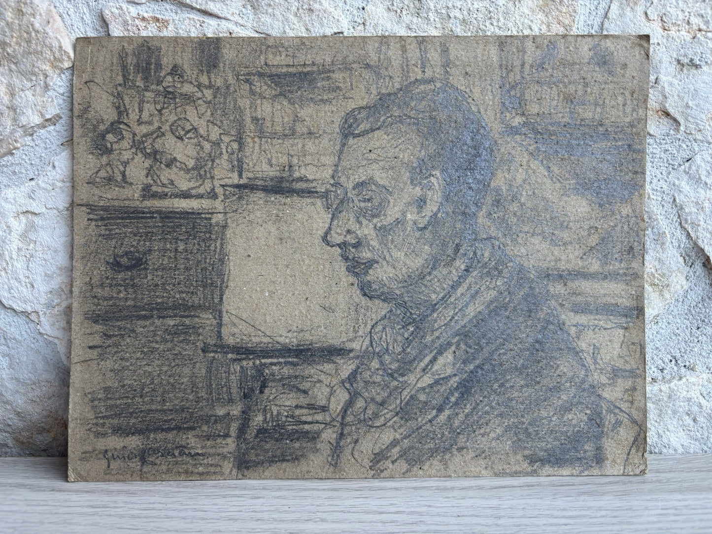 Quadro -Figura Di Uomo- Guido Casciaro disegno a matita su cartoncino