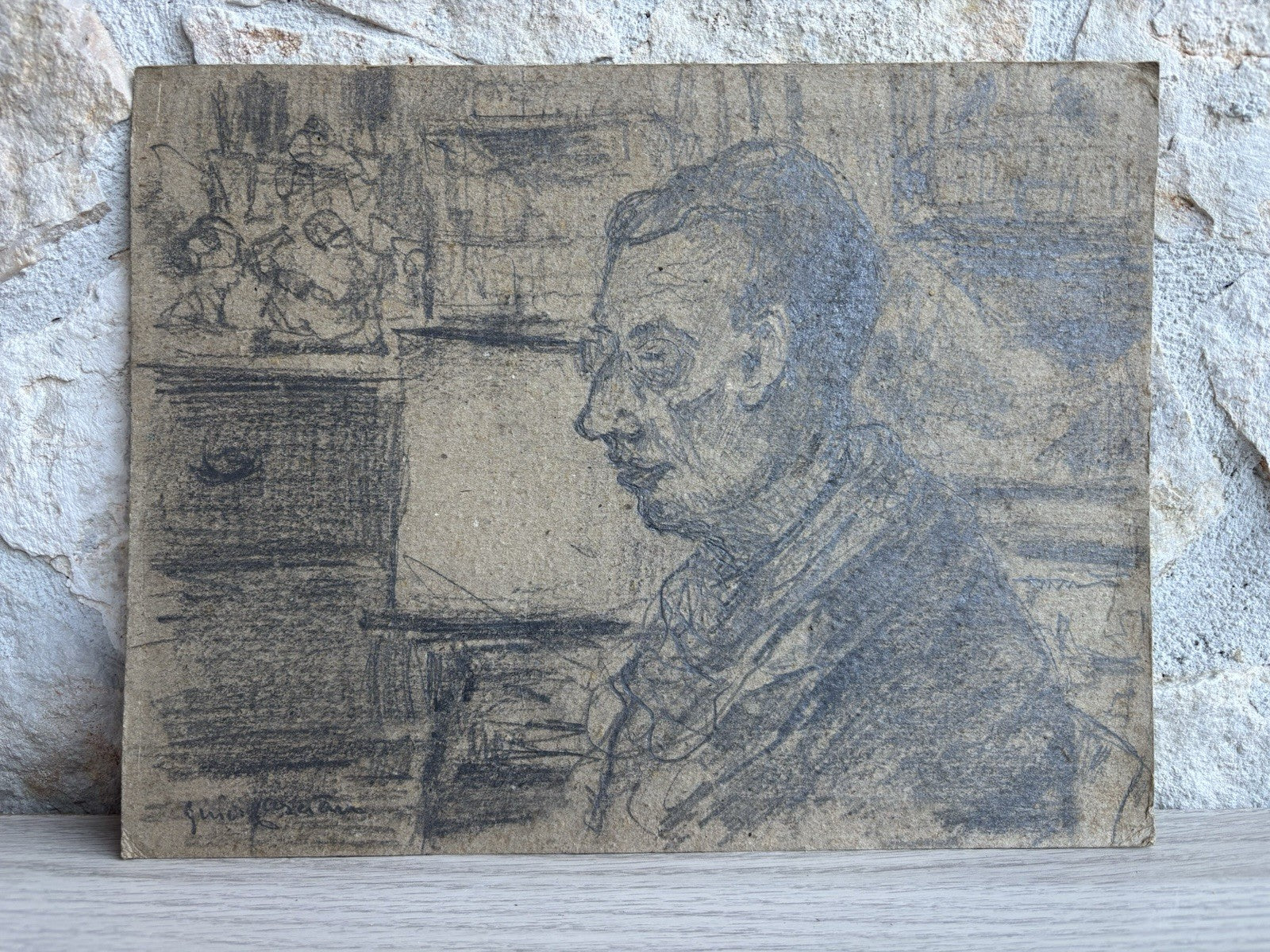 Quadro -Figura Di Uomo- Guido Casciaro disegno a matita su cartoncino