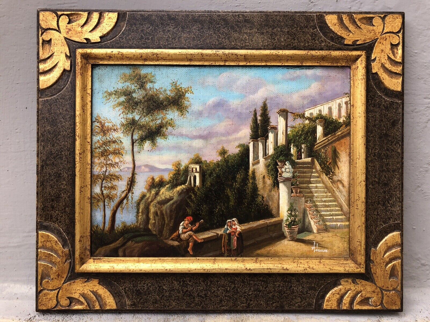 Quadro vintage -Riproduzione Scuola Di Posillipo- dipinto a olio su tela