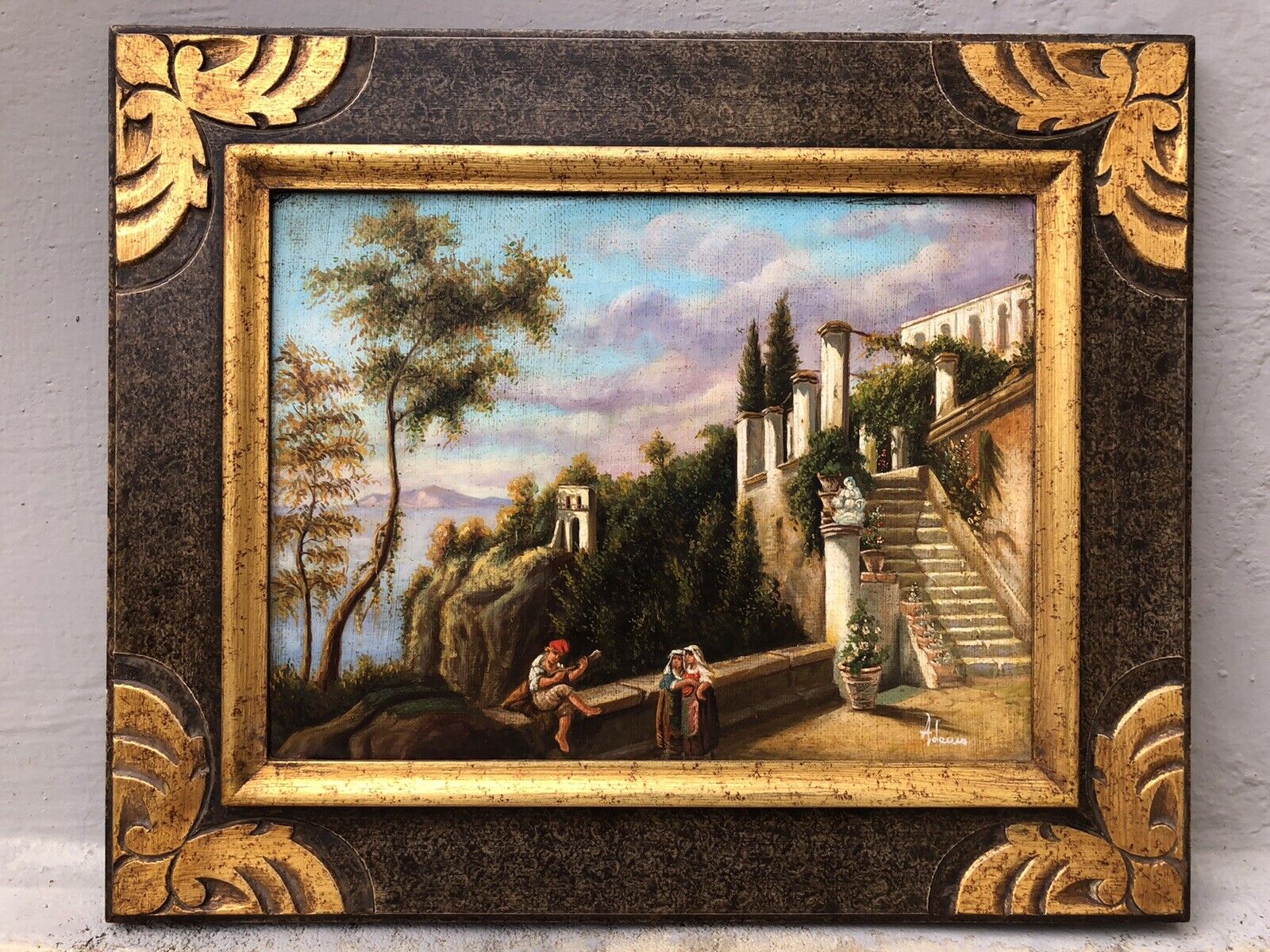 Quadro vintage -Riproduzione Scuola Di Posillipo- dipinto a olio su tela