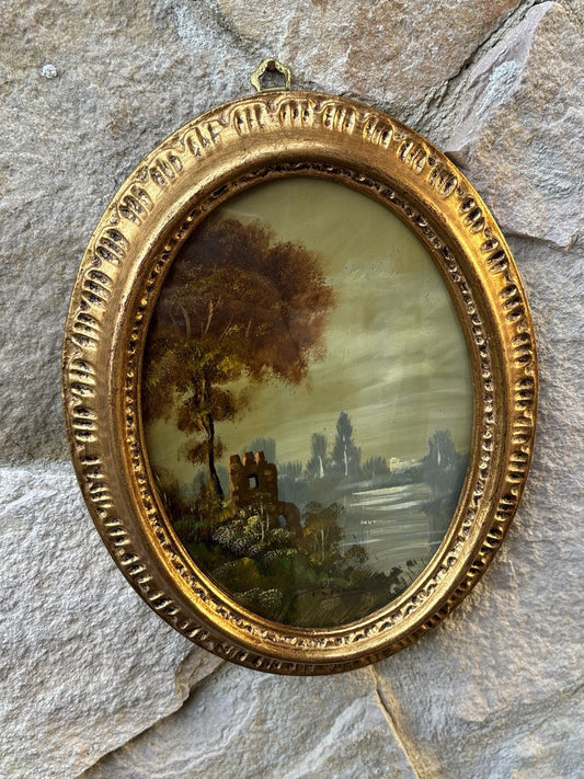 Quadro Vintage, Paesaggio Dipinto A Olio Su Rame