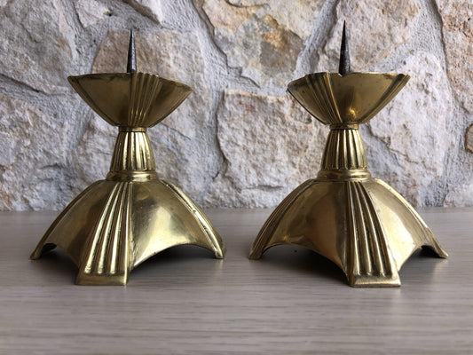 Coppia Di Candelabri Portacandele Vintage In Ottone