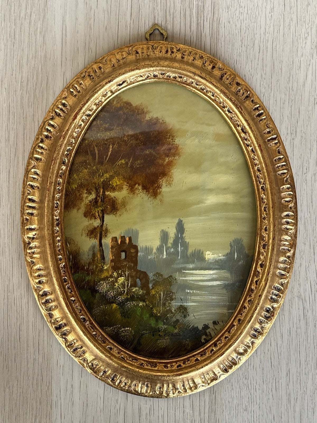 Quadro Vintage, Paesaggio Dipinto A Olio Su Rame