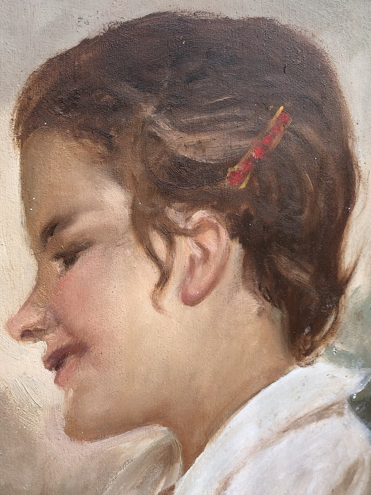 Quadro vintage -Profilo Fanciulla- dipinto a olio su tavoletta
