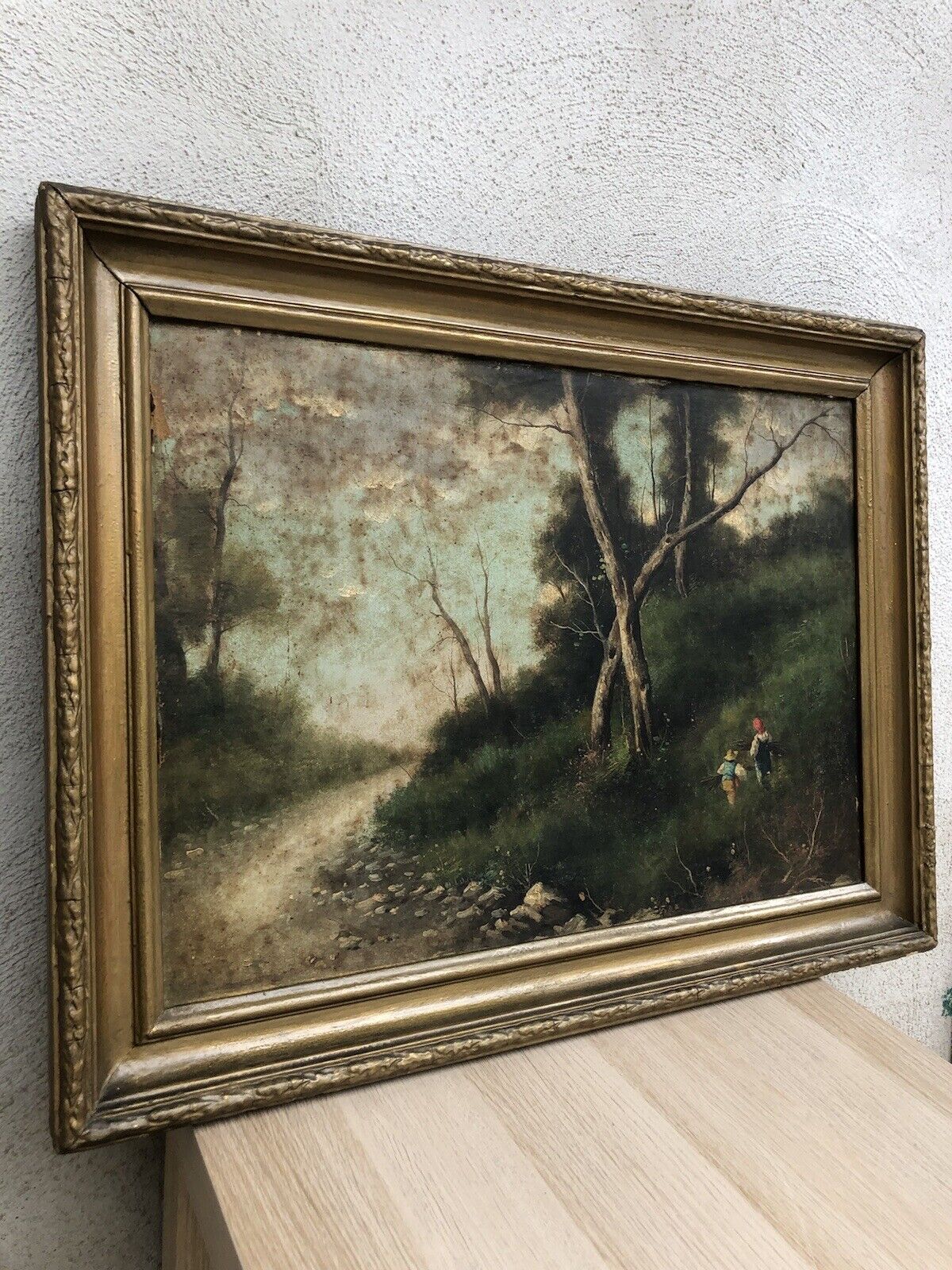 Quadro antico -Paesaggio- dipinto a olio su tela applicata su cartone