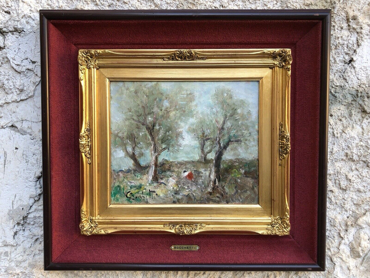 Quadro vintage -Ulivi- dipinto a olio su tavoletta