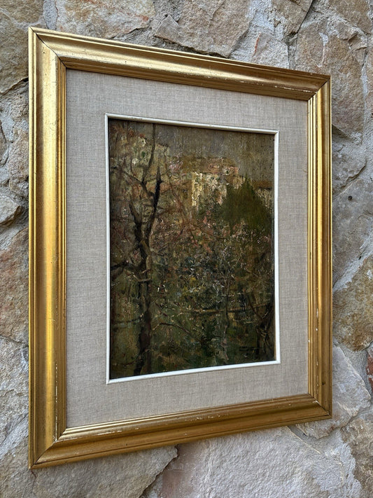 Quadro antico -Paesaggio- Gennaro Villani dipinto a olio su tavoletta