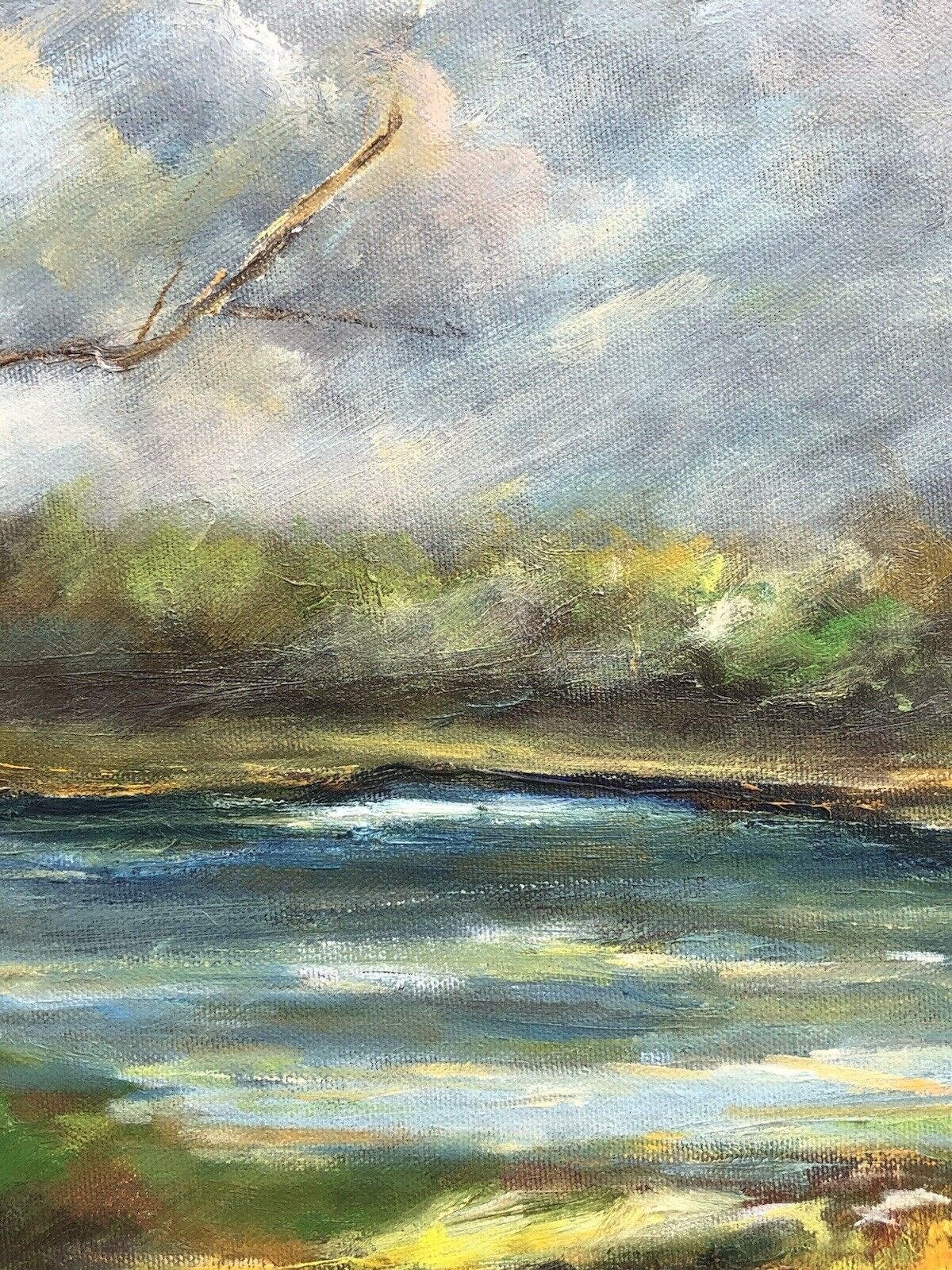 Quadro vintage -Paesaggio Con Lago- dipinto a olio su tela