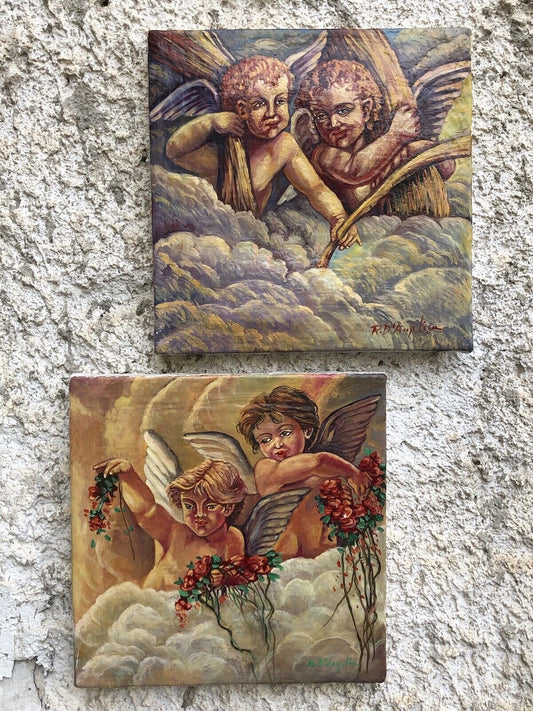 Coppia quadri -Puttini- dipinti a olio su tela