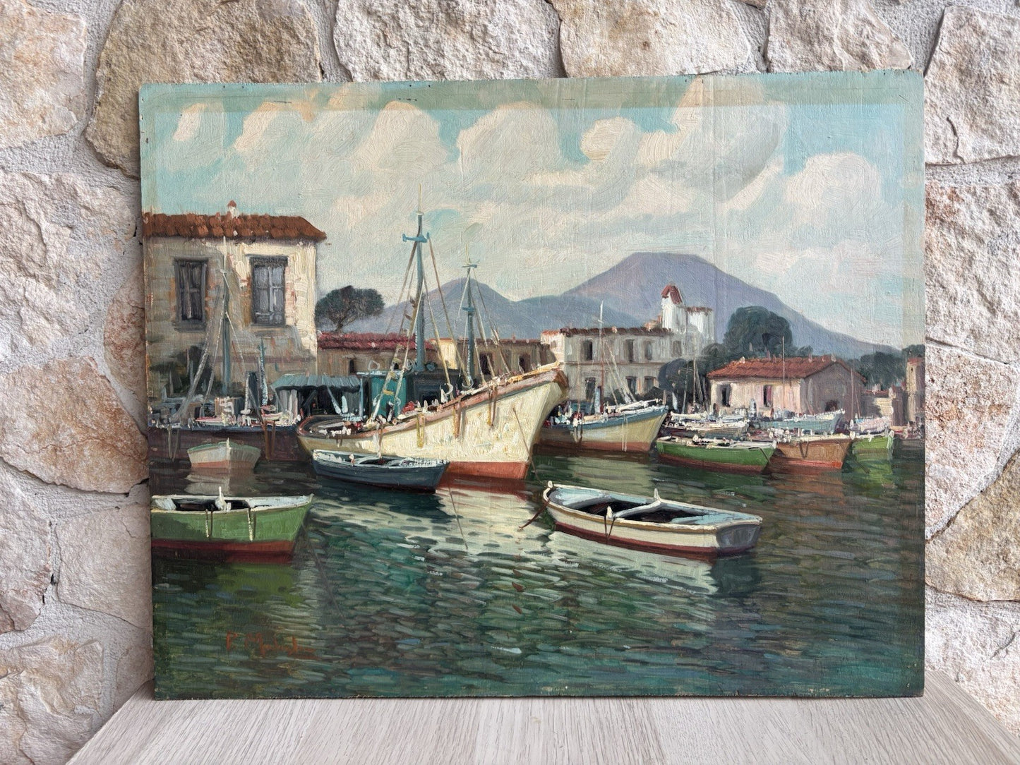 Quadro -Marina Con Barche- Paolo Malerba dipinto a olio