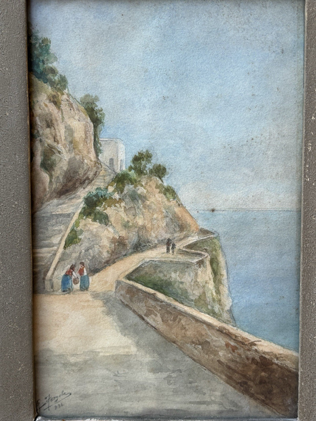Coppia di quadri antichi -Paesaggi Napoli- realizzati ad acquerello su carta