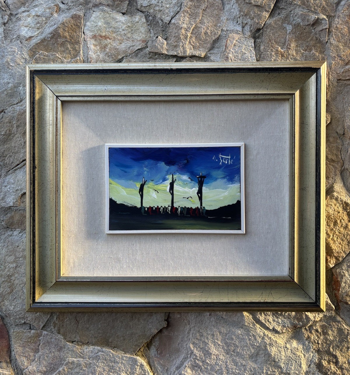 Quadro -Calvario- Antonio Bertè dipinto su tavoletta