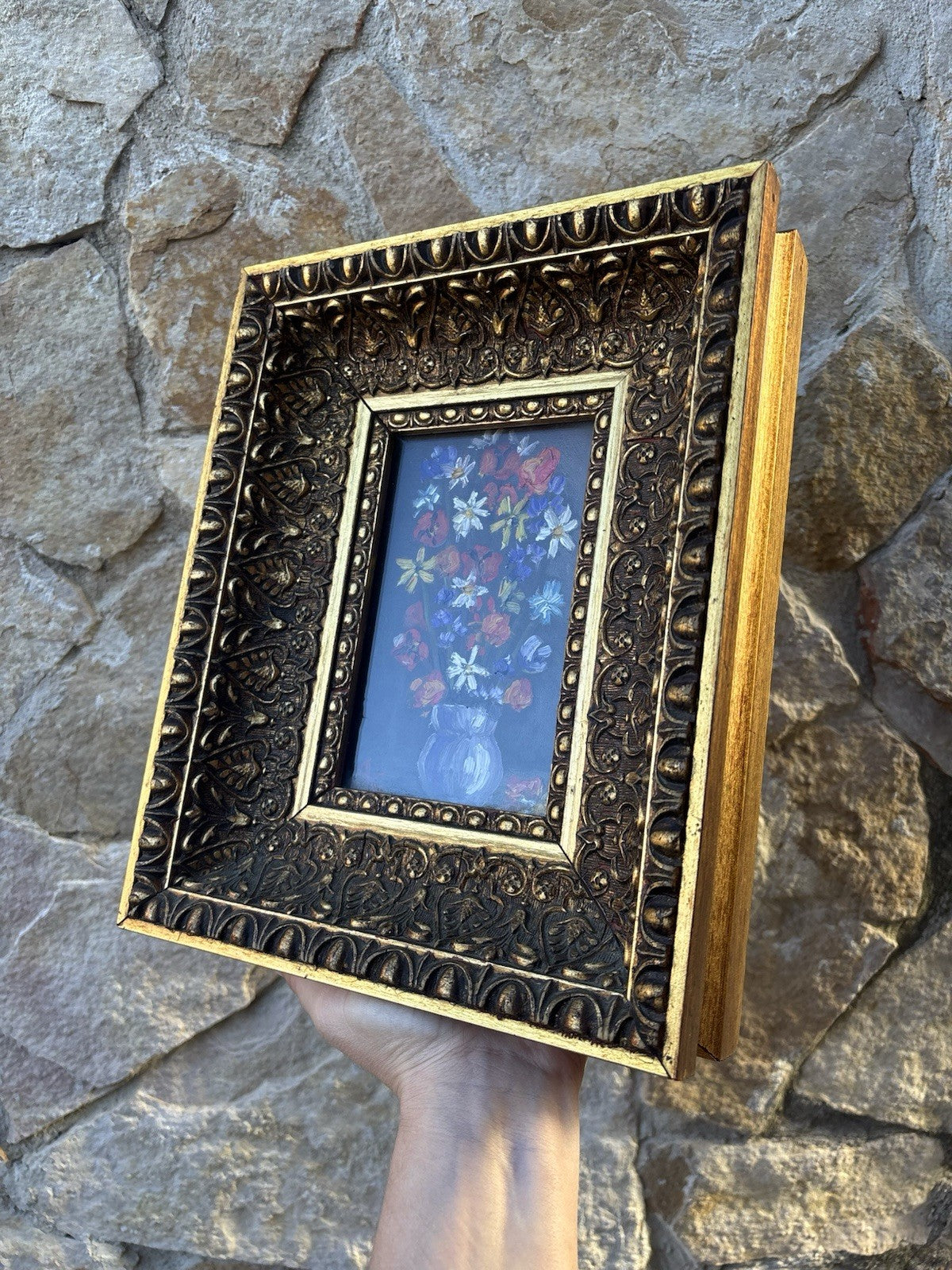 Quadro Vintage Con Fiori Dipinto A Olio