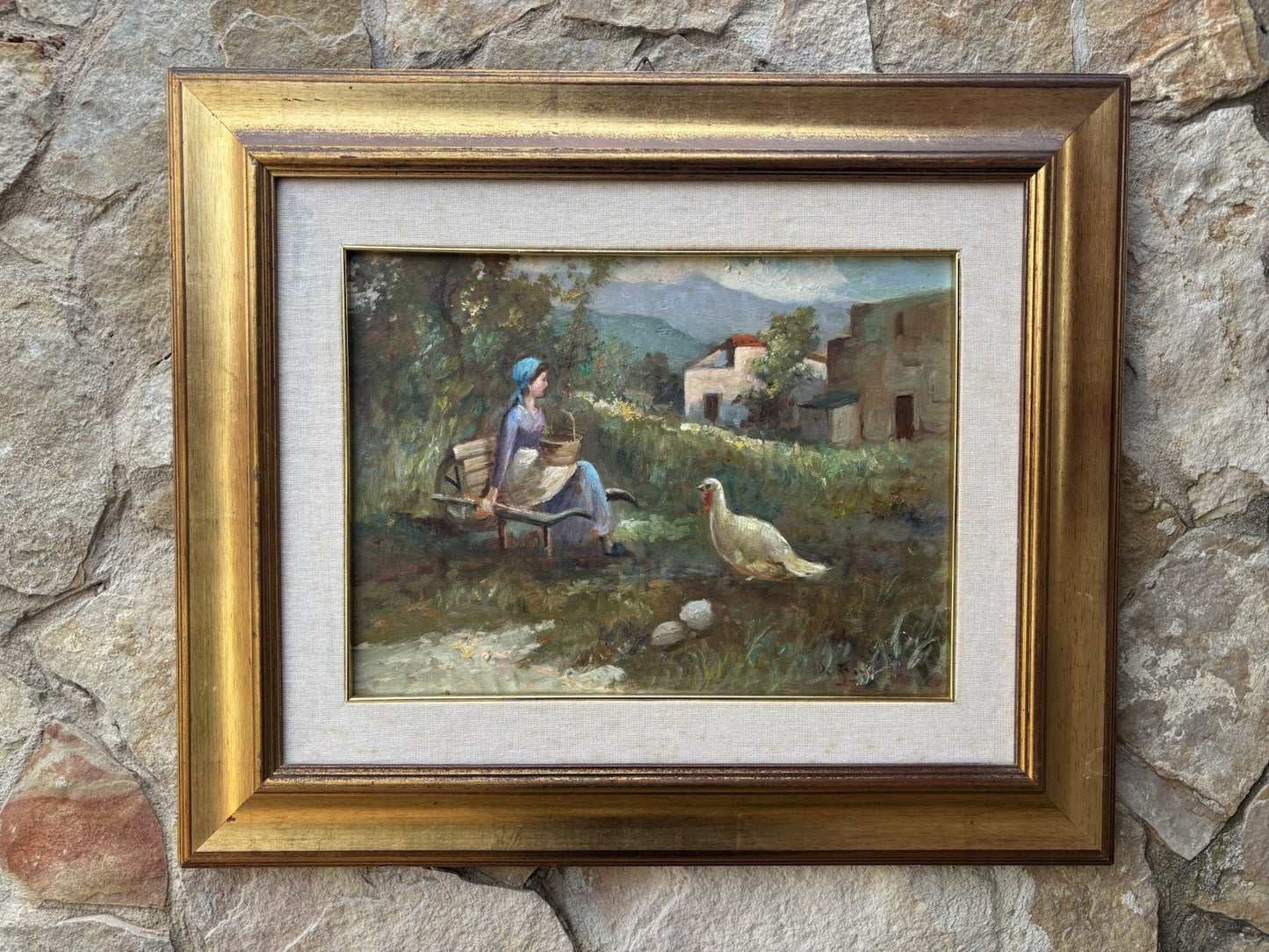 Quadro -Paesaggio Con Contadinella- dipinto a olio