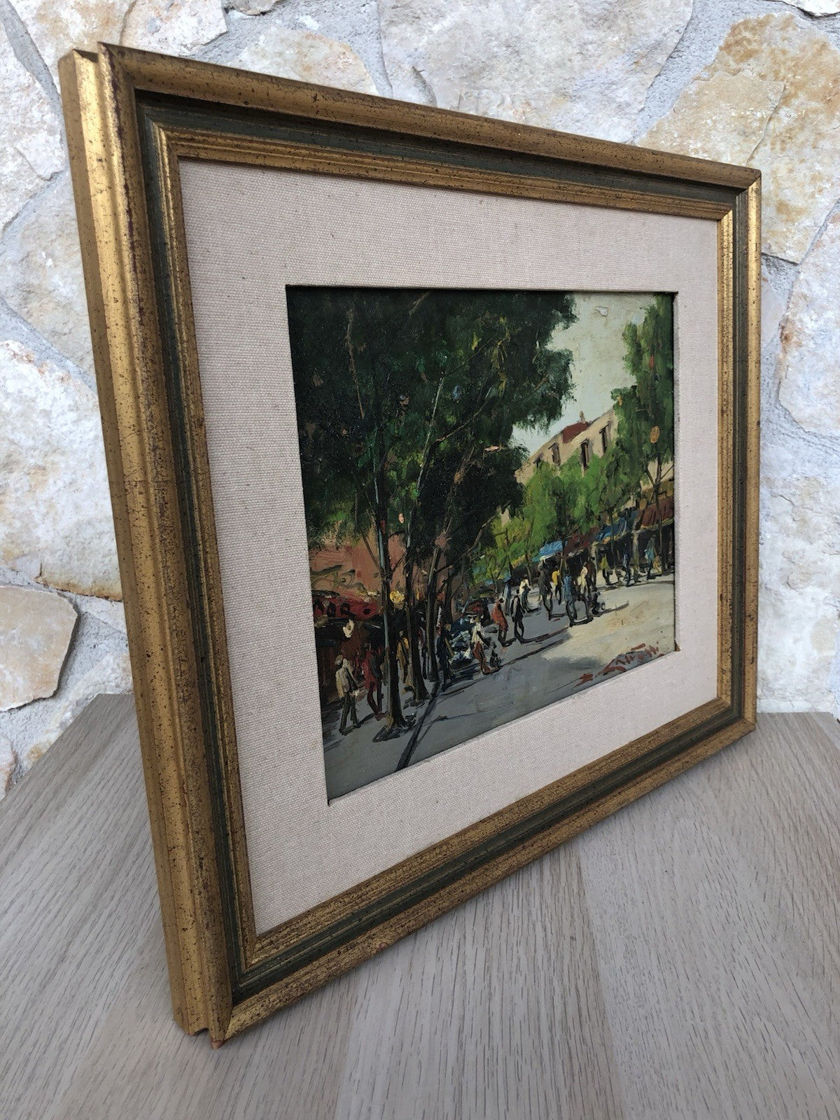 Quadro vintage - Strada Con Figure- dipinto a olio su tavoletta