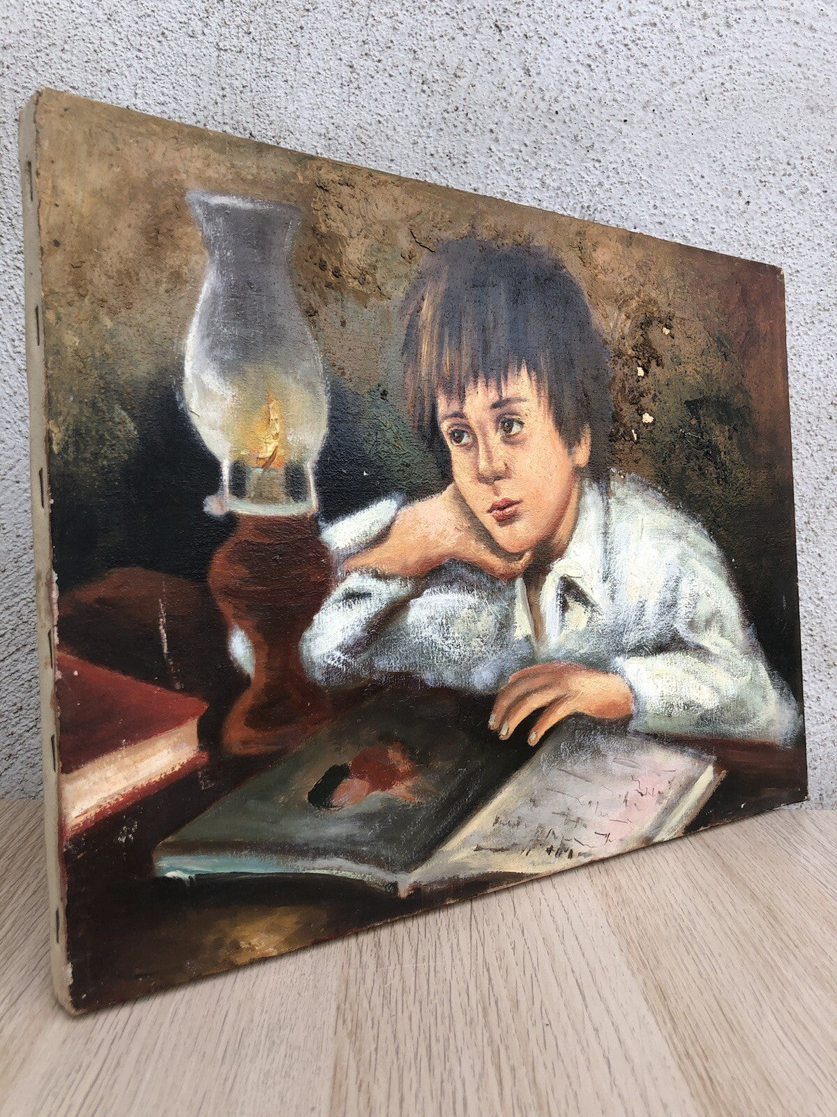 Quadro vintage -Studente In Lettura- dipinto a olio su tela