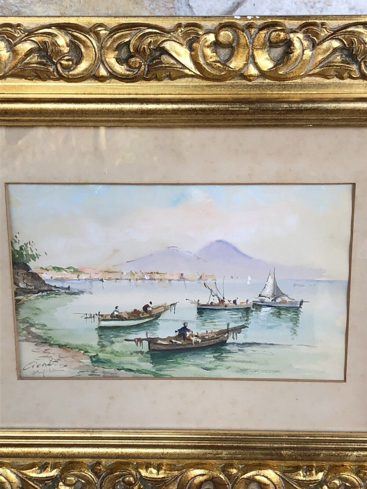 Quadro vintage -Marina Napoli- dipinto ad acquerello