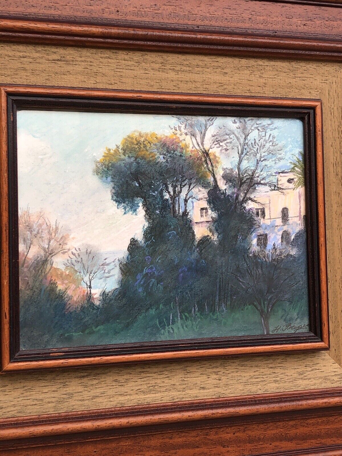 Quadro vintage -Paesaggio- tecnica mista su carta
