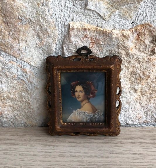 Quadro Vintage Miniatura Dipinta Con Cornice In Legno