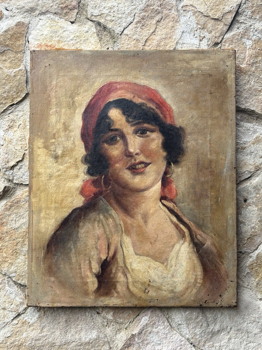 Quadro antico -Figura Di Donna- dipinto a olio su tela