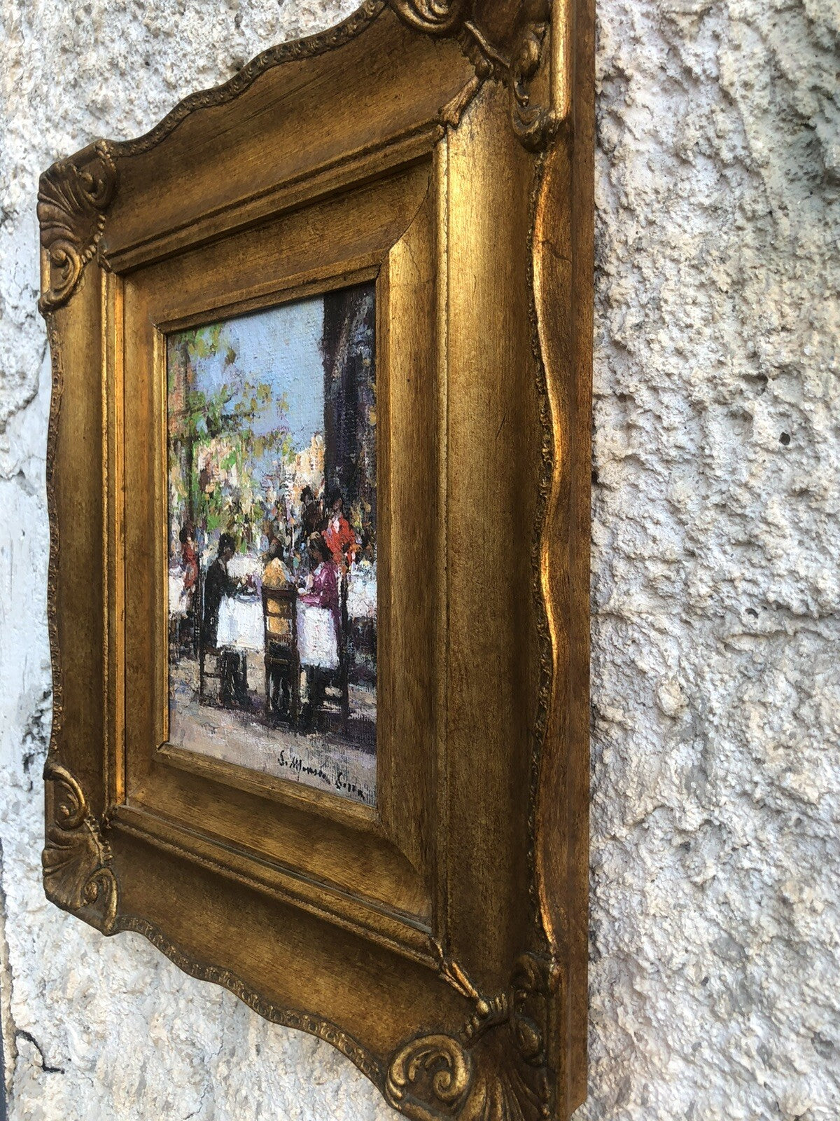 Quadro vintage -Figure Al Tavolo- dipinto a olio su tela