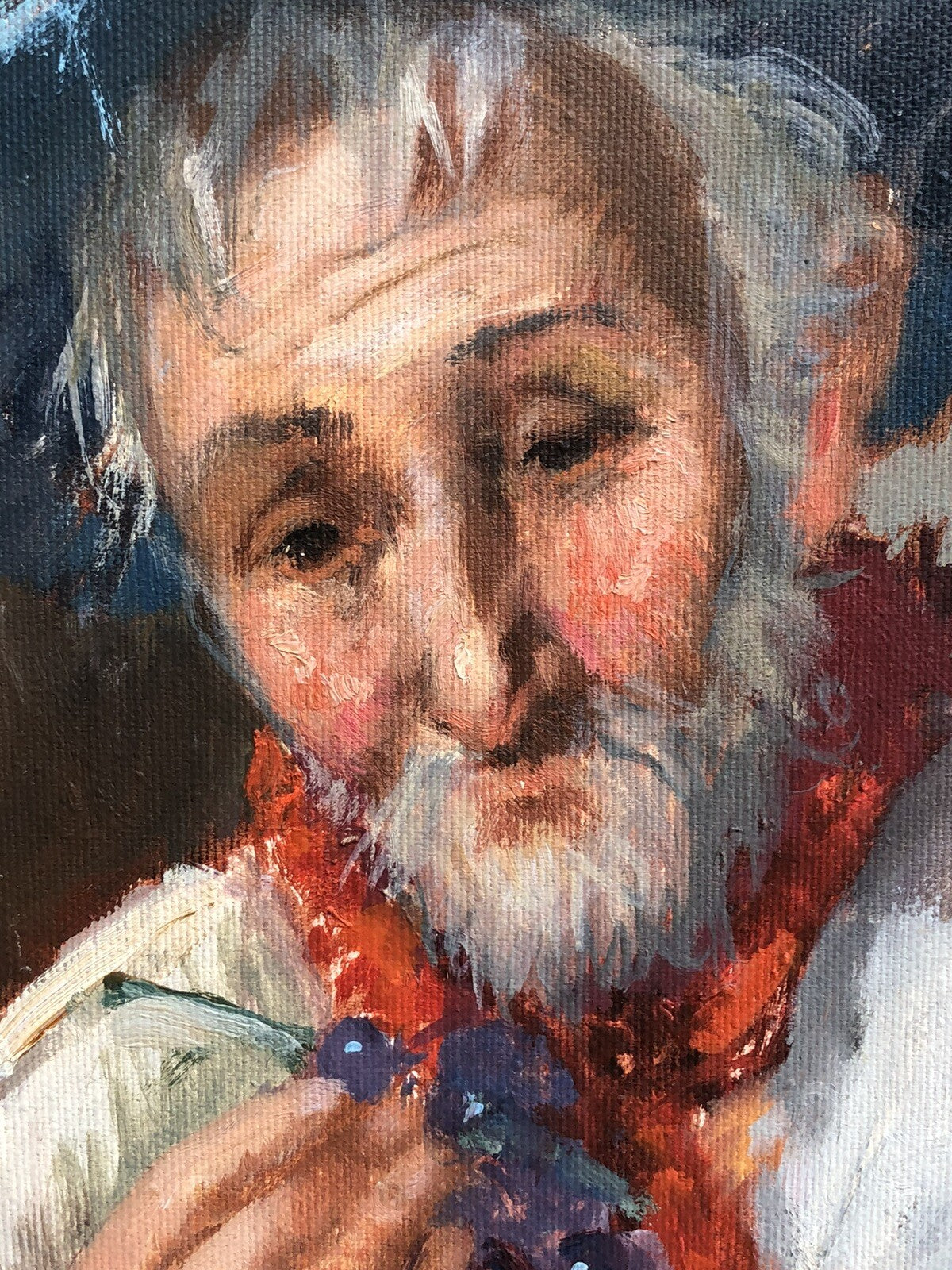 Quadro vintage -Contadino Con Uva- dipinto a olio su tela