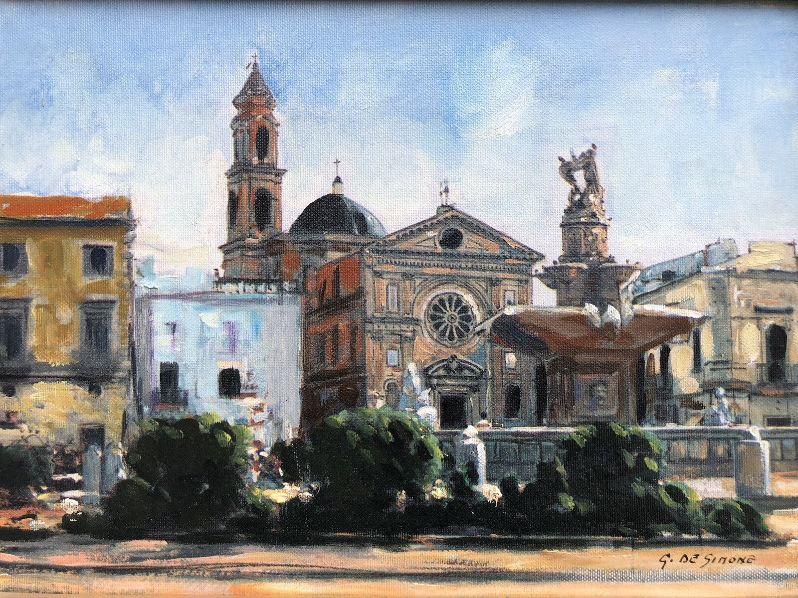 Quadro vintage -Piazza- dipinto a olio su tela