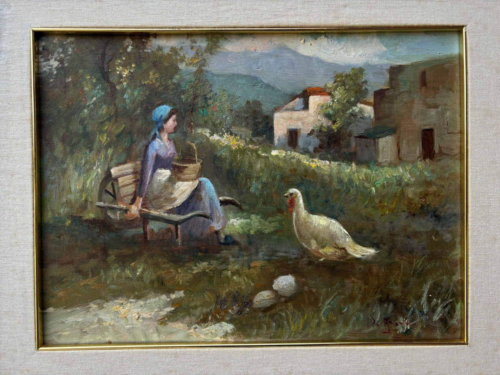 Quadro -Paesaggio Con Contadinella- dipinto a olio