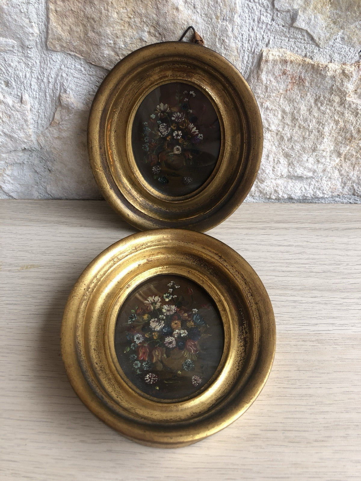 Coppia Di Quadri Vintage Con Fiori Dipinti