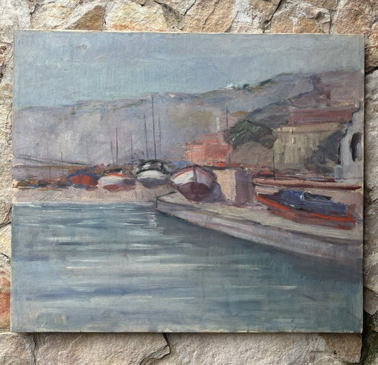 Quadro -Barche Al Porto- dipinto a olio su tela