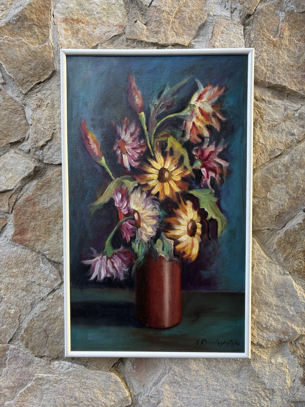 Quadro -Vaso Con Fiori- dipinto a olio su tela