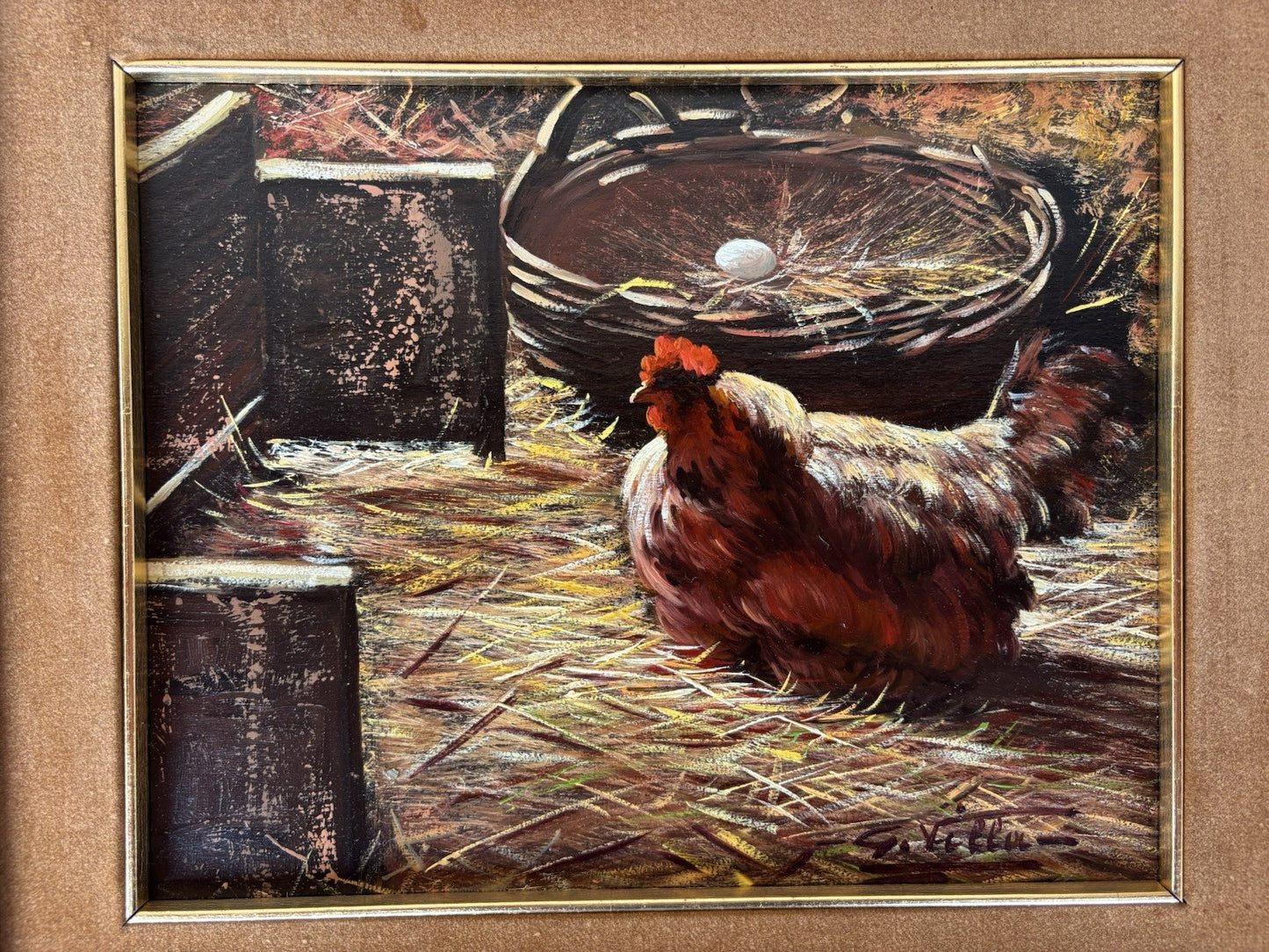 Quadro -Pollaio- Goffredo Villa dipinto a olio su tavoletta
