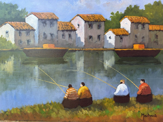 Quadro -Pesatori- Adolfo Mastrovito dipinto a olio su tela