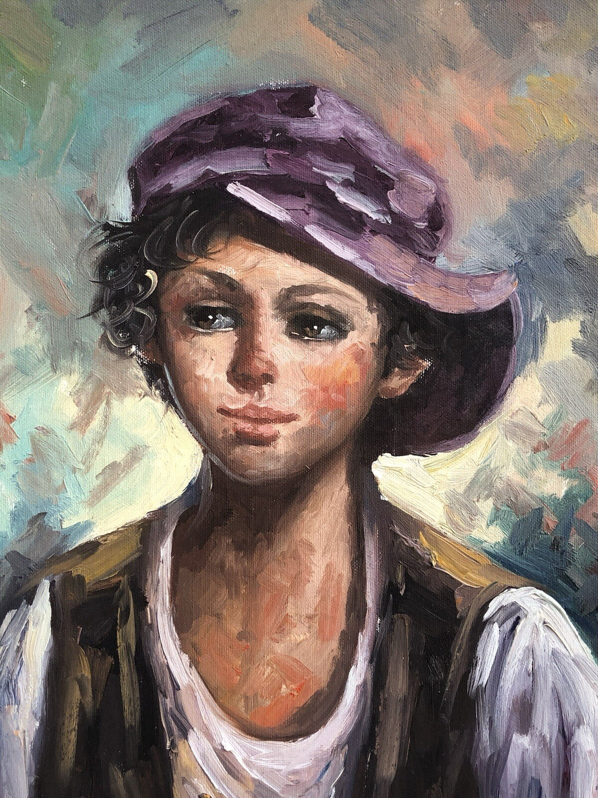 Quadro vintage -Ragazzo Con Frutta- dipinto a olio su tela