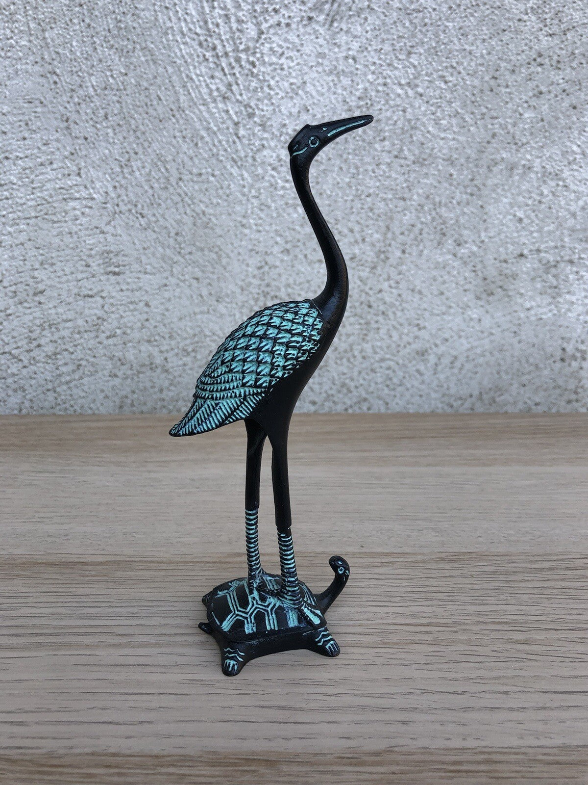 Scultura Vintage Airone Su Tartaruga In Bronzo Cinese