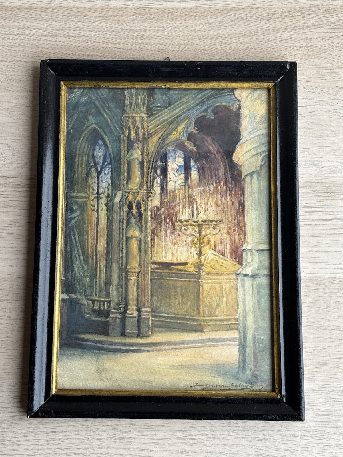 Quadro antico -Cattedrale- dipinto ad acquerello su carta